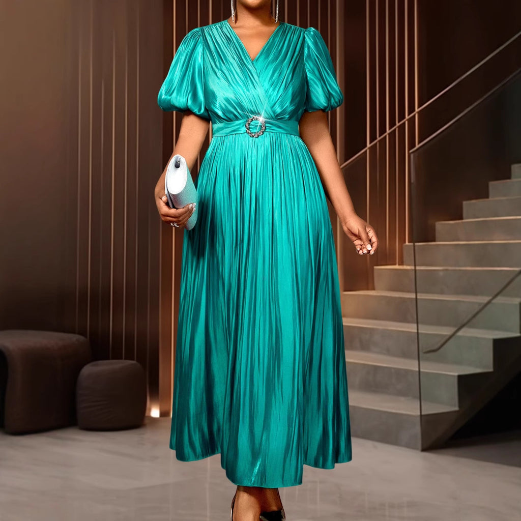 Robe Longue Émeraude Plissée