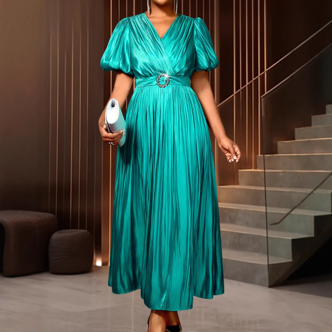 Robe Longue Émeraude Plissée